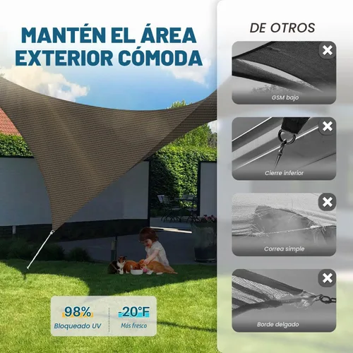 Vista 4 de Coarbor 8'x8' Toldo parasol para exteriores, toldo rectangular resistente para dar sombra a patio, jardín, deck, fondo de jardín, marrón