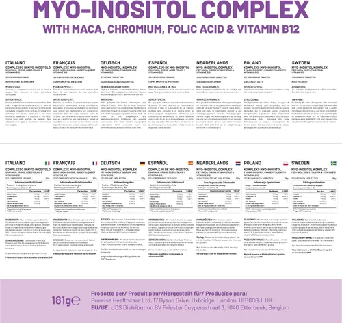 Vista 6 de Complejo de mio-inositol 120 tabletas veganas de 7000 mg por porción con raíz de maca negra, cromo, ácido fólico y vitamina B12 Balance hormonal