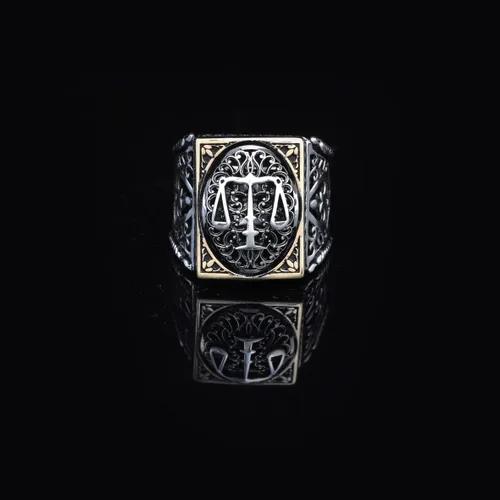 Vista 2 de Anillo de escala de plata, anillo hecho a mano para hombre, Anillo Libra hecho a mano para hombre, Anillo de abogado de plata, Anillo de plata
