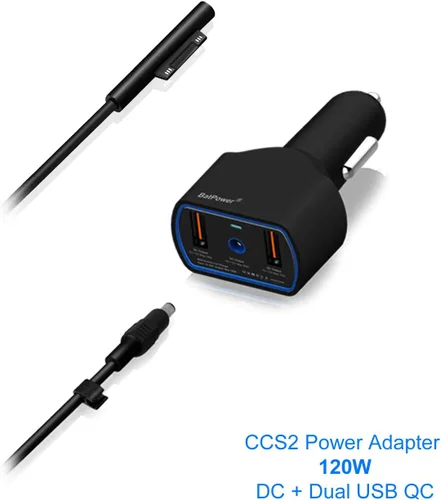 Vista 5 de BatPower CCS2 - Cargador de coche para computadora portátil de alta potencia, 120 W, compatible con Microsoft Surface Book Laptop 4 3 2 1 Surface