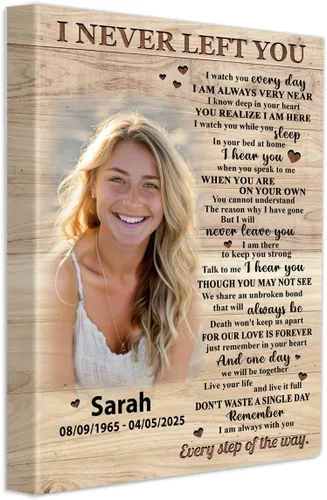 Vista 7 de NQDNKUIN Lienzo personalizado con texto en inglés "I Never Left You", regalo conmemorativo de duelo y condolencia de esposa, madre, abuela, hija