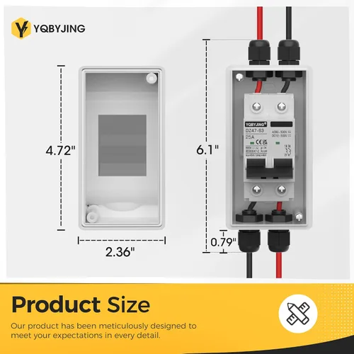 Vista 54 de Interruptor de desconexión de panel solar CC 20 Amp AC Caja de interruptor de circuito en miniatura 500V 2 polos con caja IP65 impermeable a prueba