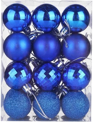 Vista 2 de Kipokalor Adornos azules de bola para árbol de Navidad, mini adornos de Navidad inastillables satinados brillantes y con acabado brillante
