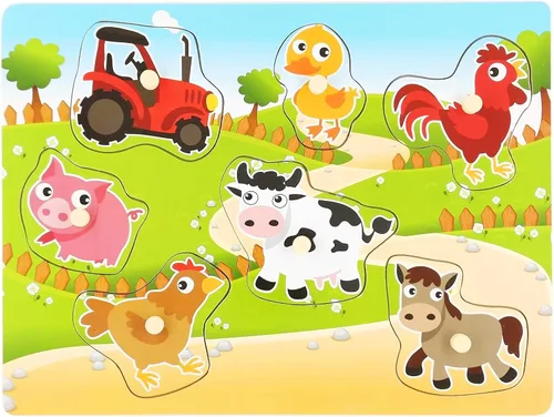 Vista 3 de Rompecabezas de madera con diseño de granja para bebés, imágenes a todo color para preescolar, 7 piezas
