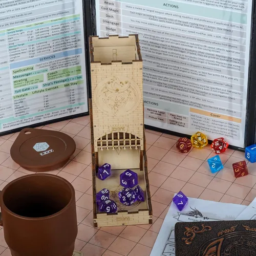 Vista 8 de CZYY Castle Dice Tower, rodillo plegable de madera con bandeja