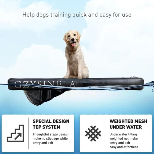 Vista 4 de Rampa inflable de agua para perros grandes, rampa flotante para mascotas de hasta 200 libras para perros grandes, escaleras inflables para barcos