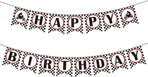 Vista 15 de Cartel de cumpleaños de coche de carreras, pancarta de feliz cumpleaños a cuadros, decoraciones de fiesta de autos de carreras, fiesta temática