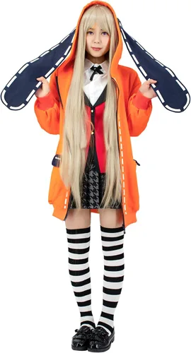 Vista 4 de C-ZOFEK Sudadera con capucha de anime para mujer color naranja con orejas de conejo y cola Naranja