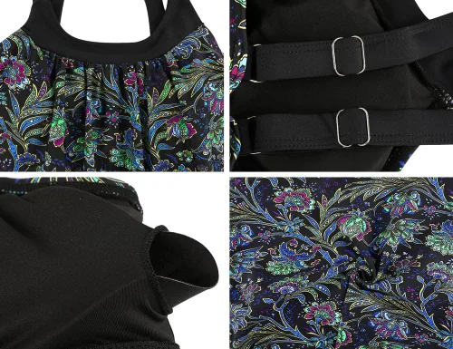 Vista 6 de Hilor Traje de baño tankini para mujer, con control de abdomen, traje de baño tankini de dos piezas, ajuste holgado