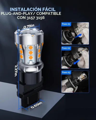Vista 7 de Marsauto Bombilla LED de señal de giro, 3157 LED ámbar para reemplazo de luz de señal de giro delantera/trasera, con espejo convexo a reflector