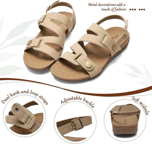 Vista 5 de Littleplum Sandalias ortopédicas para mujer, con soporte de arco, cómodas, planas, ajustables, para caminar, verano, playa