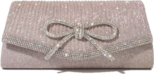 Vista 9 de Bolso de mano brillante con lazo para mujer, bolso de noche brillante con diamantes de imitación para baile de graduación, bolso de mano de boda