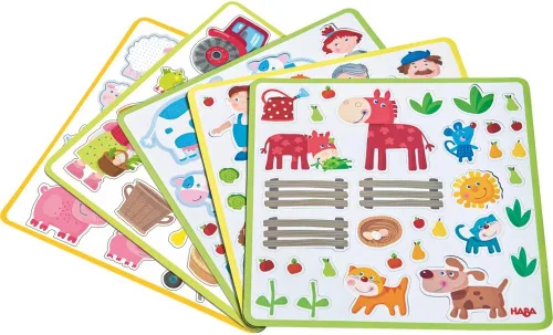 Vista 2 de HABA Peter and Pauline - Juego de actividades magnéticas de animales de granja, tabla de actividades para niños pequeños y actividades en automóvil