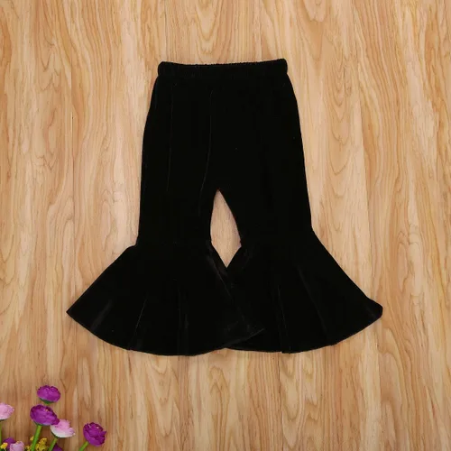 Vista 2 de GOOCHEER Pantalones de mezclilla rasgados con volantes y parte inferior acampanada, pantalones de mezclilla rasgados para niños pequeños
