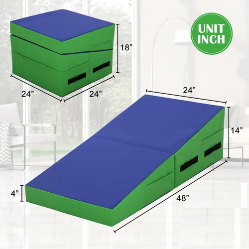 Vista 6 de Colchoneta de gimnasia de 48 x 24 pulgadas, tapete de gimnasia con superficie antideslizante de PVC para niños y adultos, colchoneta plegable