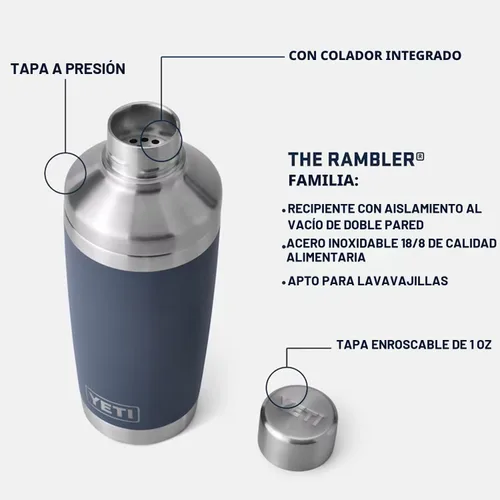 Vista 2 de YETI Rambler - Coctelera de 20 onzas, acero inoxidable, aislado al vacío, color azul