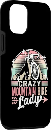 Vista 3 de iPhone 15 Crazy Mountain Bike Lady Cycling Biking Cyclist Biker Girl Case