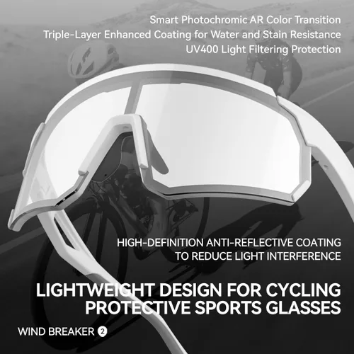 Vista 5 de Lentes de ciclismo fotocromáticos, UV400 TR90, marco para equitación, correr, béisbol, pesca, conducción para hombres y mujeres