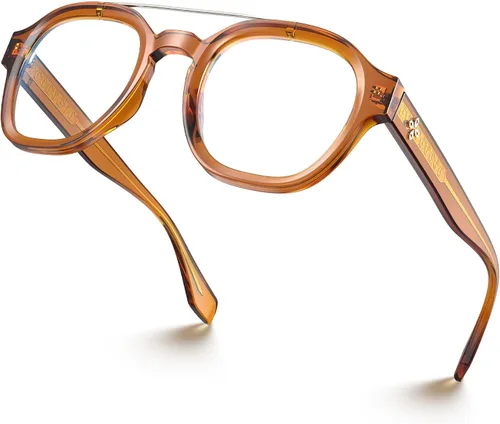 Vista 9 de VISOONE Gafas retro redondas antifatiga ocular de metal medianas, gafas de bloqueo de luz azul para juegos de computadora, mujeres y hombres, Sanford