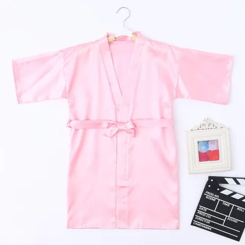 Vista 4 de Bata de satén de seda, kimono, ropa para bebés y niñas, bata de baño sólida, abrigos de invierno para adolescentes (rosa, 2-3 años)