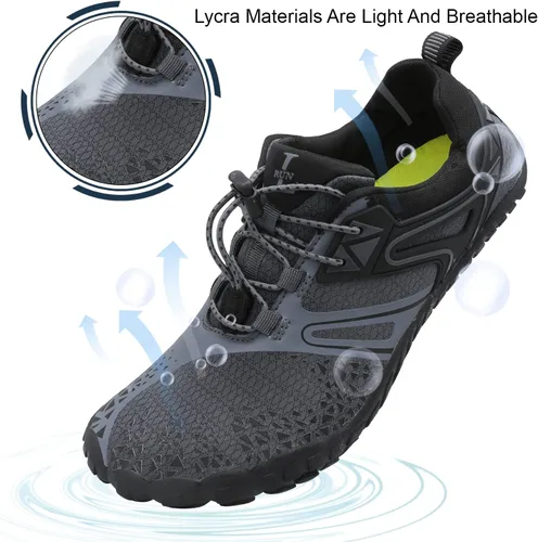 Vista 4 de L-RUN Zapatos de agua descalzos para mujeres y hombres, calcetines acuáticos atléticos, para senderismo, deportes acuáticos, zapatos para natación