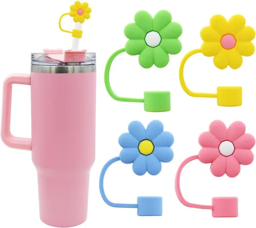 Vista 16 de Tapa de pajita de silicona con flores para vaso Stanley, 10 mm 0.4 pulgadas, tapas reutilizables para regalo de decoración de fiesta