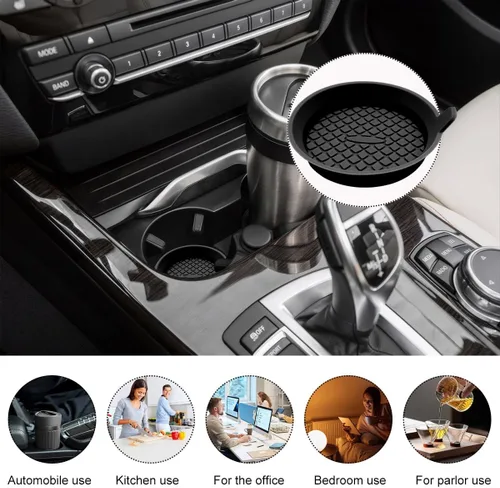Vista 6 de Ohleats 2 unidades de posavasos para tazas de coche, 2.75 pulgadas de silicona antideslizante, portavasos para automóvil, universal, con ranura