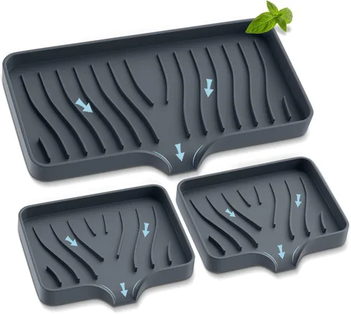 Vista 8 de Bandeja para fregadero de cocina, bandeja de jabón de cocina autodrenante, soporte de esponja de silicona para fregadero de cocina, baño