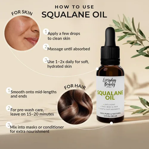 Vista 6 de Aceite de escualano - Aceite facial 100% puro y natural derivado de plantas, botella de vidrio de 1 onza líquida y cuentagotas - Aceite hidratante