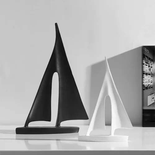 Vista 9 de Estatuilla de velero de resina blanca y negra para decoración del hogar, moderna y simple, estatua de barco, regalo, escultura decorativa de barco