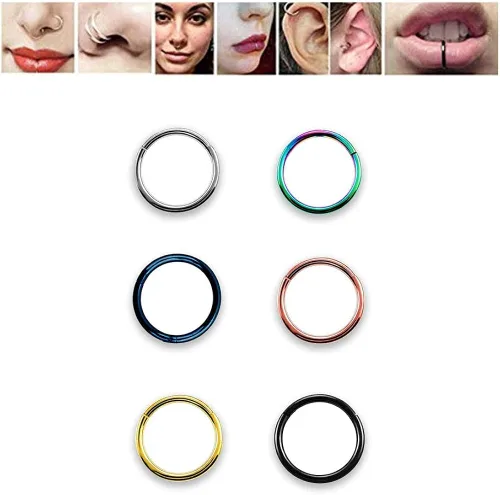 Vista 5 de TOPBRIGHT 6 unids un conjunto de anillos de septum sin costuras Clicker 16G acero inoxidable con bisagras segmento anillos para Daith y labio