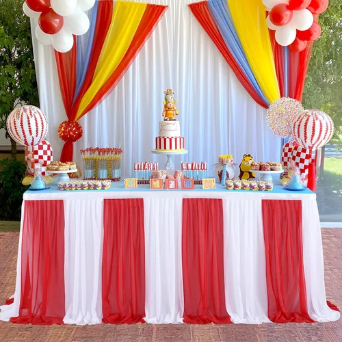 Vista 8 de Besutolife Faldas de mesa de tul rosa y azul para revelación de género, falda de mesa tutú para baby shower, para niñas y niños, fiesta