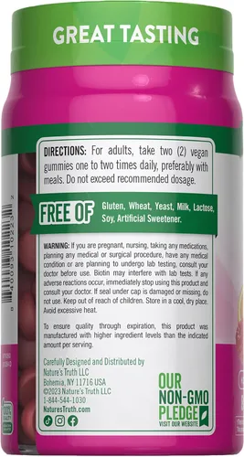 Vista 7 de Gomitas para el cabello, piel y uñas, 80 unidades, 2500 mcg de biotina, vegano, sin OMG, suplemento sin gluten, vitamina para mujeres y hombres, por