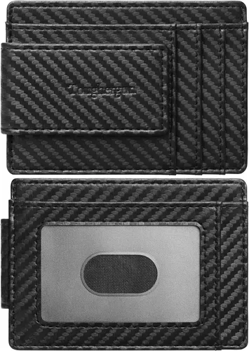 Vista 10 de Cartera minimalista Toughergun para hombres con clip de dinero magnético, cartera de cuero, tarjetero de crédito con bloqueo RFID Negro