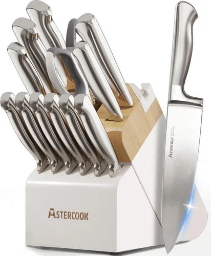 Vista 11 de Astercook Juego de cuchillos de cocina de espiga completa con bloque y Negro