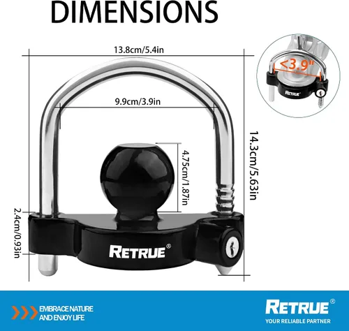 Vista 2 de RETRUE Cerradura de Acoplador Universal Candados para Remolque Candados de Enganche de Bola Cerradura de Enganche de Remolque Ajustable de Seguridad