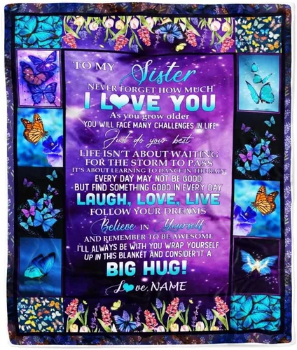 Vista 8 de Manta personalizada con texto en inglés «To My Sister from Brother I Love You Hugs» (texto en inglés) con texto en inglés «To My Sister», «I Love