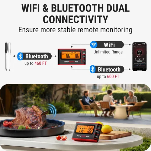 Vista 3 de TempSpike Termómetro digital inalámbrico para carne con aplicación, WiFi y Bluetooth para parrilla de barbacoa con alta precisión, sondas