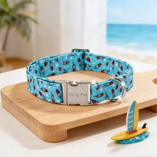 Vista 286 de Aring Pet Collar de algodón, ligero y ajustable, con hebilla de liberación rápida, para perros pequeños, medianos y grandes, para cachorros, S, Hoja