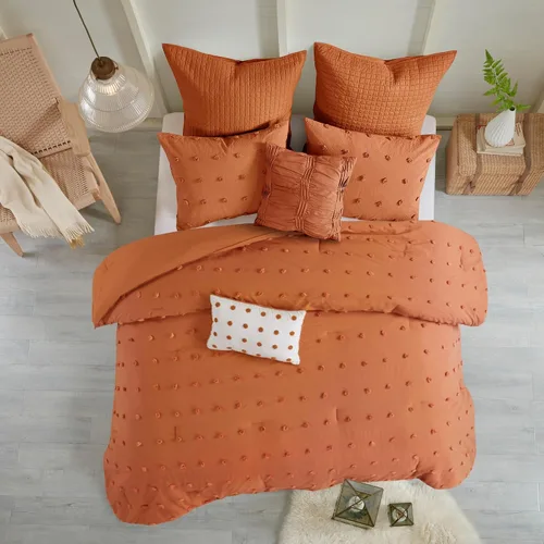 Vista 13 de Intelligent Design - Juego de edredón de algodón con mechones jacquard y diseño de pompones para todas las estaciones, con fundas a juego, almohadas