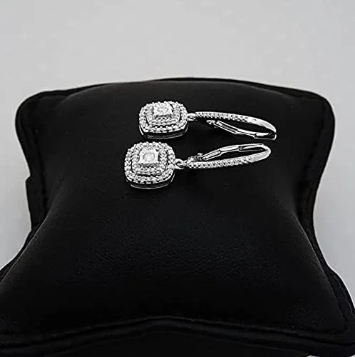 Vista 6 de Timeless Love Juego de aretes colgantes cuadrados de diamante de 14 CTTW en oro amarillo pulido sobre plata de ley o plata de ley, joyería delicada