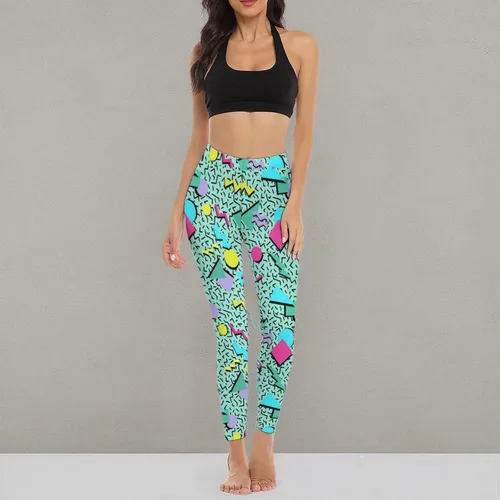 Vista 7 de Leggings artísticos de los años 80 para mujer, pantalones elásticos suaves y de cintura alta, sin costuras, para entrenamiento