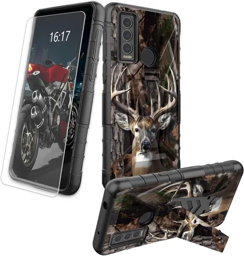 Vista 49 de Funda para AT&T Maestro Max 2021/Cricket Ovation 2 con protector de pantalla de vidrio templado, funda resistente con función atril integrada