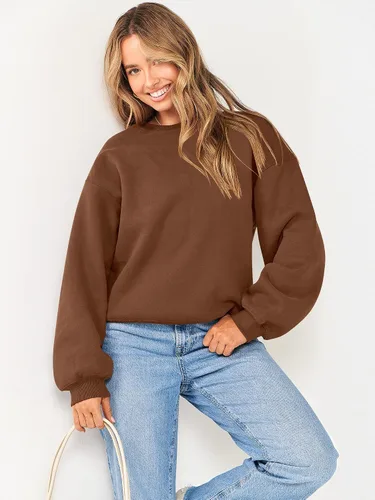 Vista 7 de ANRABESS Sudadera de manga larga para mujer, casual, cuello redondo, ajuste holgado, sudadera con capucha de forro polar para otoño