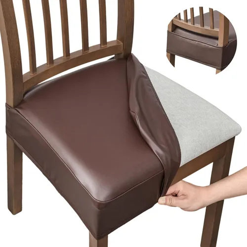Vista 10 de NILUOH Fundas impermeables para sillas de comedor, juego de 2, fundas de asiento de cuero PU para sillas de comedor, fundas deslizables lavables