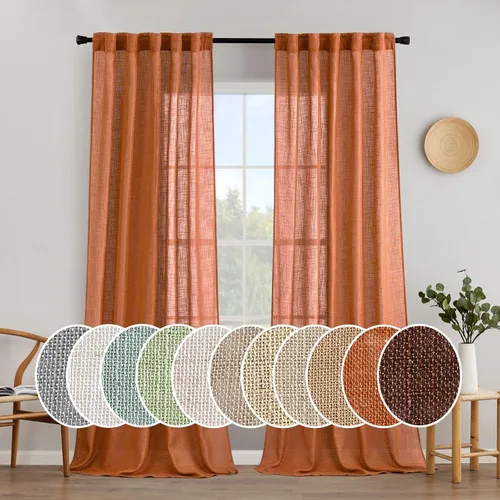 Vista 77 de MIULEE - Cortinas semitraslúcidas suaves y gruesas con textura de lino para cocina y ventana de baño, con trabilla trasera y bolsillo para Blanco