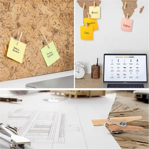 Vista 5 de 25 alfileres con clip de madera para decoración de aulas, clips con pasadores resistentes para tablón de anuncios y tableros de corcho, tachuelas