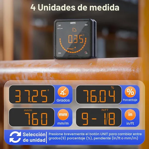 Vista 3 de HueparPro Medidor de Ángulo Digital Buscador de Ángulos Nivel con Base Magnética de Ranura en V y LCD Retroiluminada Regla de Ángulo Medidor