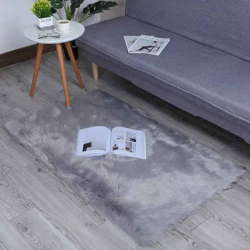 Vista 7 de Alfombra de pelo de oveja sintética QHWLKJ suave y esponjosa para sillón o sofá, mantita tipo alfombra para el sofá, el dormitorio, salón, suelo