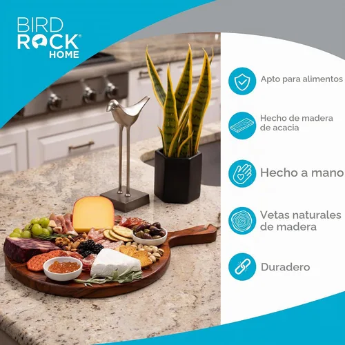 Vista 2 de BIRDROCK HOME Tabla redonda de madera de acacia de 15 pulgadas con asa